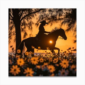 Sunset On Horseback Canvas Print