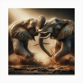 Two Elephants Fighting Canvas Print