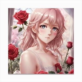 Anime Girl With Roses Canvas Print