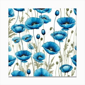 Default Blue Abstract Poppies 1 Art 3 Canvas Print