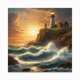 Albedobase Xl Majestic Lighthouse On Rocky Cliff Crashing Wave 1 Canvas Print