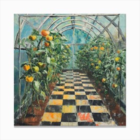 Tomatoes Growing In The Greenhouse Checkerboard 2 Canvas Print