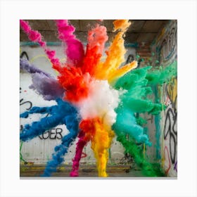 Exploding Colored Paint Off A Canvas In Front O Canvas Print