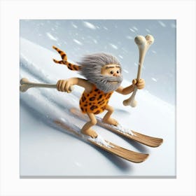 Prehistoric Man On Skis 6 Canvas Print