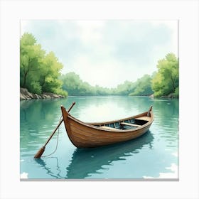 Charming Fishing Boat In Watercolor Serene River 1 Canvas Print