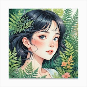 Anime Girl With Ferns Canvas Print