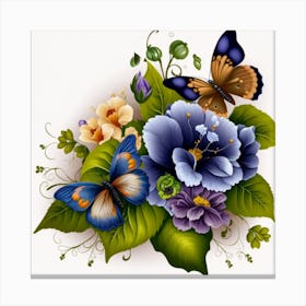 Flowers And Butterflies Canvas Print