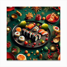 Christmas Sushi Plate on the table Canvas Print