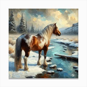 Beautiful Horse By A Winter Stream 3 Canvas Print