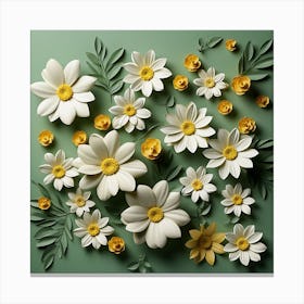 Flowers On A Green Background Canvas Print