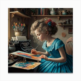 Little Girl In Blue Dress Canvas Print