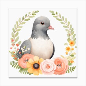 Floral Baby Pigeon Nursery Illustration (20) Canvas Print