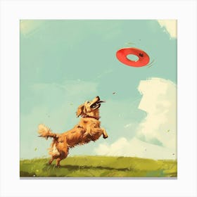 Golden Retriever Catching Frisbee Canvas Print