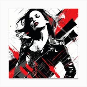 Girl In Black Leather Jacket Canvas Print