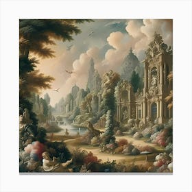 Abstract Elements And A Rococo Style, The Painting Depicts A Garden In High Resolution  Canvas Print