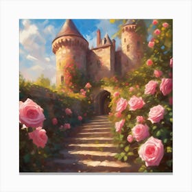 Castle Garden with Pink Roses 1 Canvas Print