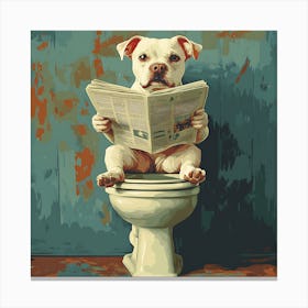 Dog Reading Newspaper On Toilet 1 Canvas Print