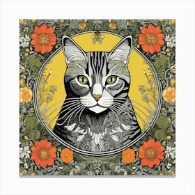 morris Cat With Flowers 1 Canvas Print