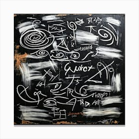 Abstract White Chalk And Black Wax Crayon Design Childrens Art Inspired Featuring Rough Strokes (6) Canvas Print