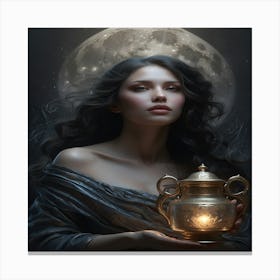 Young Woman Holding A Candle Canvas Print