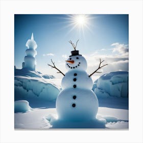 Snowman In The Snow Canvas Print