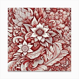 Batik, Red And White Floral Pattern  Canvas Print