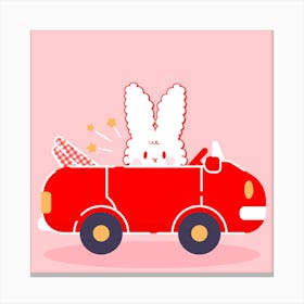 Cute Bunny In Car Canvas Print