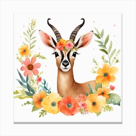 Floral Baby Antelope Nursery Illustration (22) Canvas Print