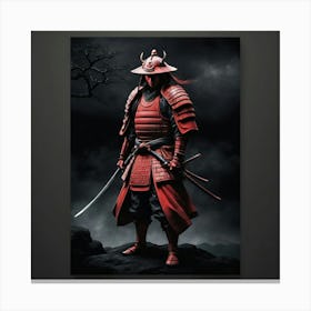 Lonely Japanese Red Samurai Warrior Stand In Dark Art 0 Canvas Print