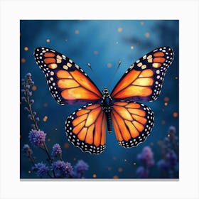 Beautiful Monarch In A Watercolor Twilight Kingdom 1 Canvas Print