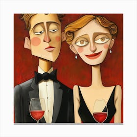 Couple With Glasses Of Wine 1 Canvas Print