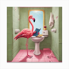 Flamingo In Bathroom Canvas Print