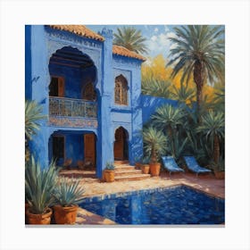 Jardin Majorelle Morocco Modern Blue Illustration 01 Canvas Print