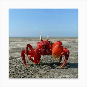 Red crab on sea beach Canvas Print