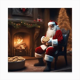 Santa Claus In Front Of Fireplace 2 Canvas Print