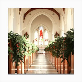 Christmas Decorations In A Church Canvas Print