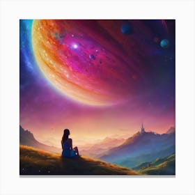Girl Watching Planets Canvas Print