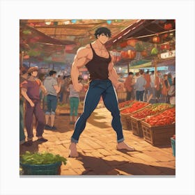 Man In A Market Canvas Print