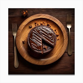 Chocolate Cake On A Plate With Fork And Knife Canvas Print