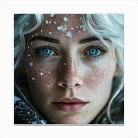 Macro Photography Style Portrait Extreme Closeup Half Face Of A Blue Eyed White Haired 30 Year Ol Canvas Print