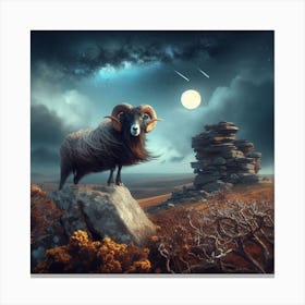 Sheep And Night Sky Canvas Print