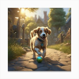 Puppy Playing With A Ball Canvas Print