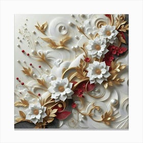 White and red flowers : Golden details Canvas Print