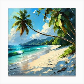 Beach With Palm Trees Canvas Print