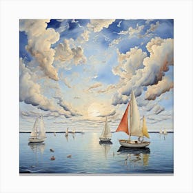 Sailboats At Sunset Canvas Print