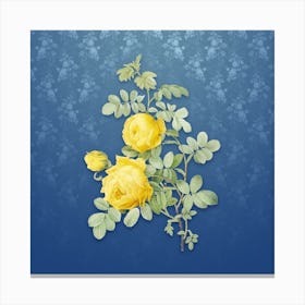 Vintage Sulphur Rose Botanical on Bahama Blue Pattern Canvas Print