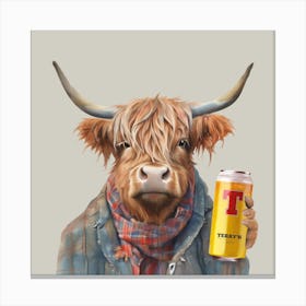 Watercolour Highland Cow Terry with Terrys Lager Canvas Print