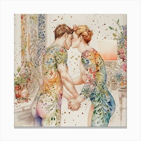 Two Lovers Kissing Canvas Print