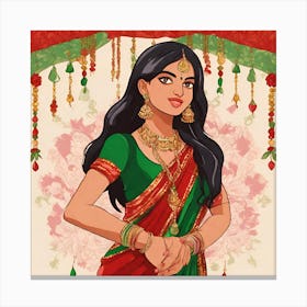 Indian Woman In Sari 3 Canvas Print