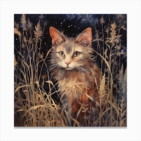 Midnight Meadow. Beautiful Cat Art Print Canvas Print